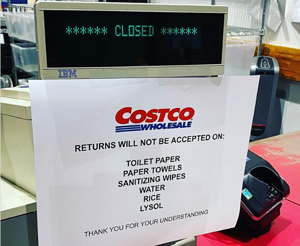 Costco No Returns Sign